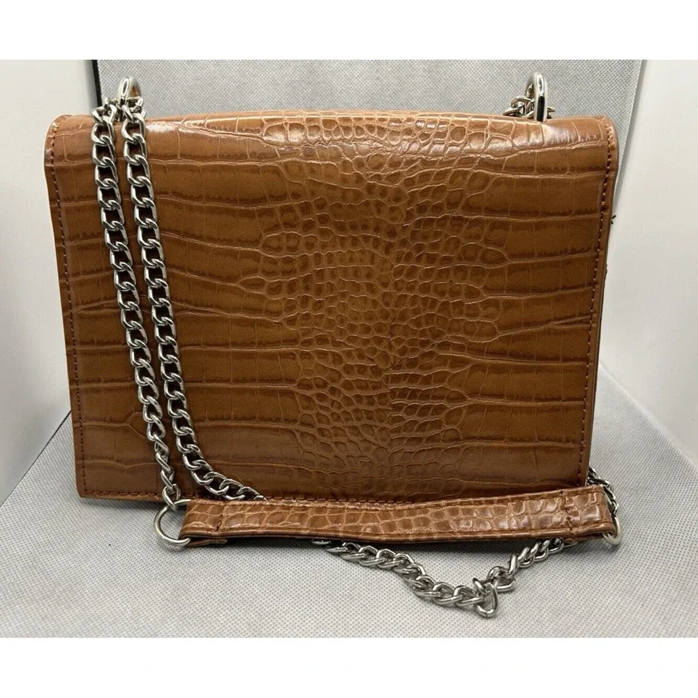 Coniac Brown‎ Alligator Design Shoulder Chain Strap Handbag Rectangle Adjustable